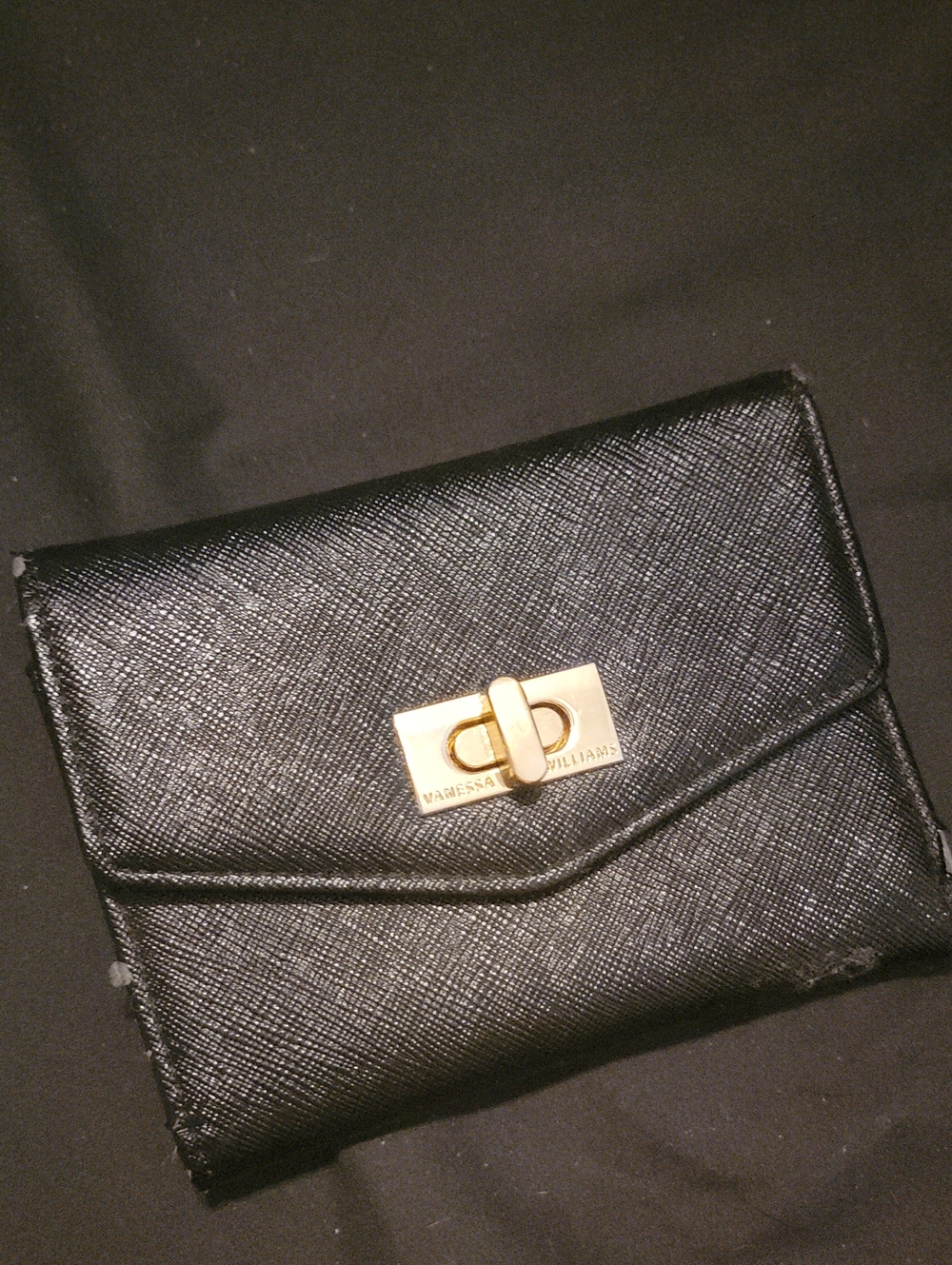 Vanessa Williams Black Leather Turn-Lock Envelope Wallet